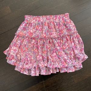 Misa Los Angeles Pink & Purple Floral Ruffled Mini Skirt
